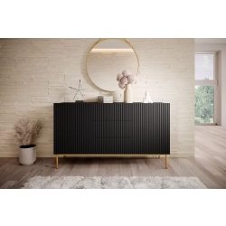 Komoda Nicole 150 cm z szufladami i półkami - czarny mat / złote nóżki